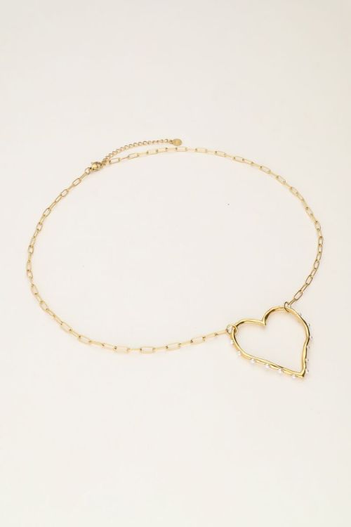 Schakelketting met open hart en parels