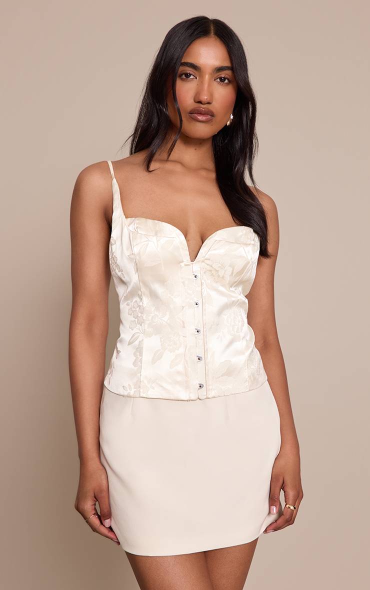 Crème Corset À Agrafes Avec Motif Floral En Relief