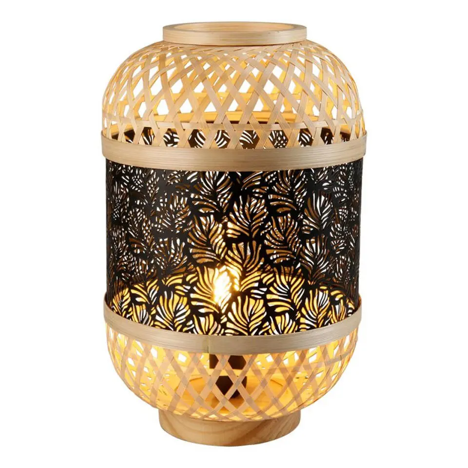 Ostaria Lantaarn lamp - zwart - bamboe - metaal - H38 cm