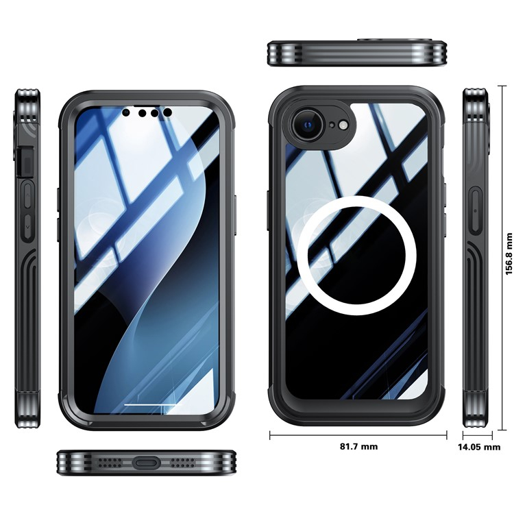 iPhone 16e Magnetische Schutzhülle mit Panzer Glas Backcover   Displayschutz (Magnet-Technologie) - Schwarz / Grau