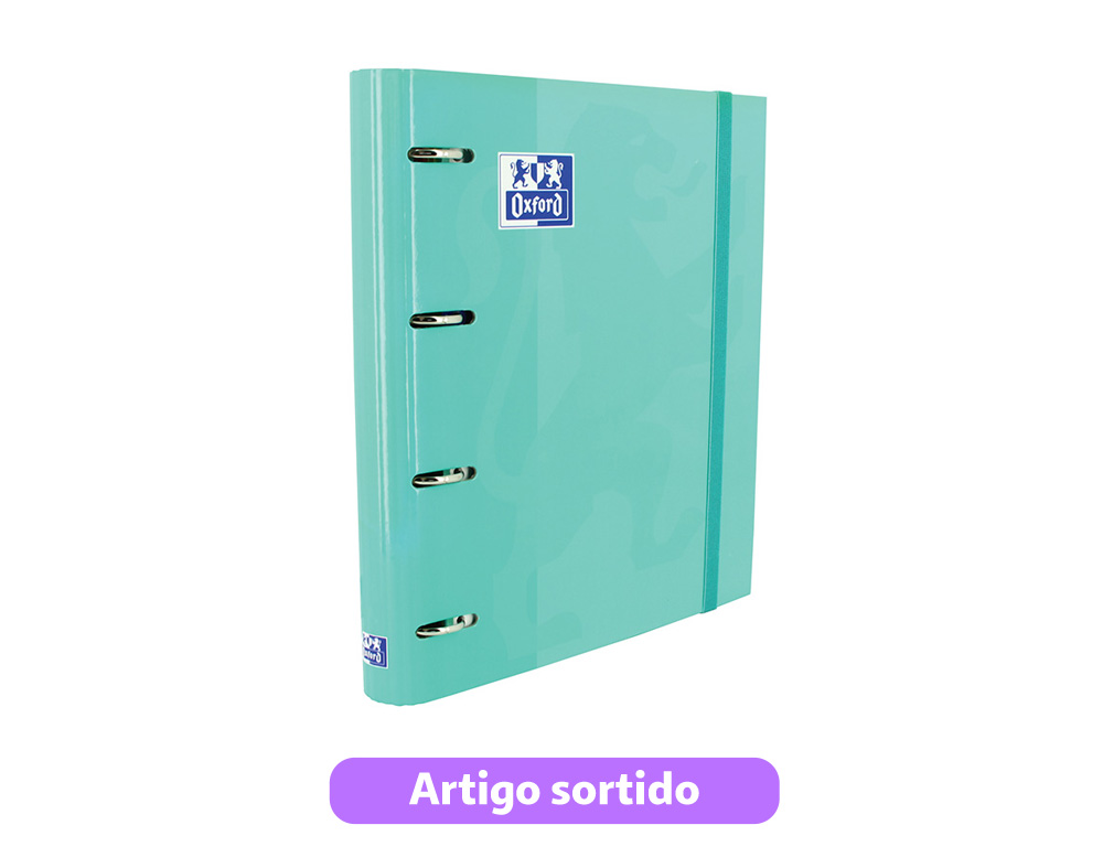 CAPA A4 4 ARGOLAS COM ELÁSTICO E RECARGA DE FOLHAS PAUTADAS OXFORD CORES SORTIDAS