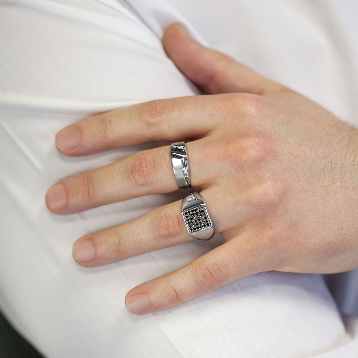 Chevalière or 375 blanc diamant