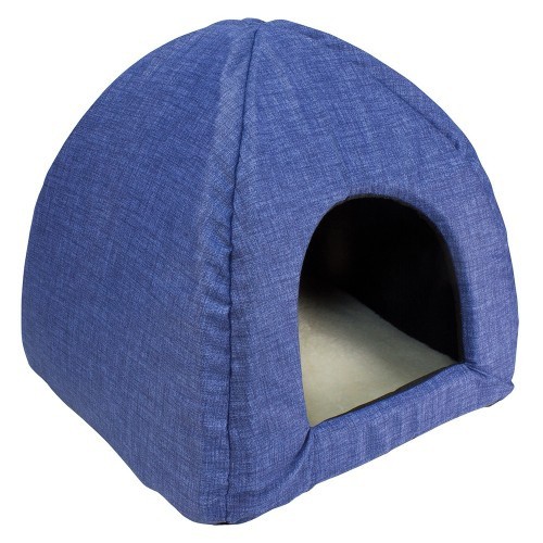 Casinha azul em formato de ovelha para cães e gatos.