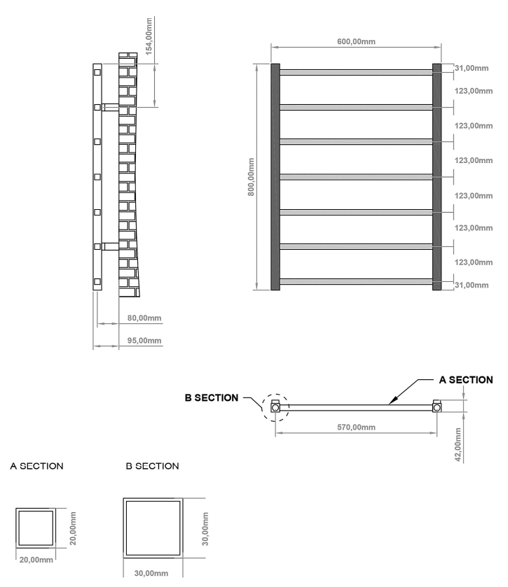 Eastbrook Tuscan Square handdoekradiator 60x80cm 349W wit glans