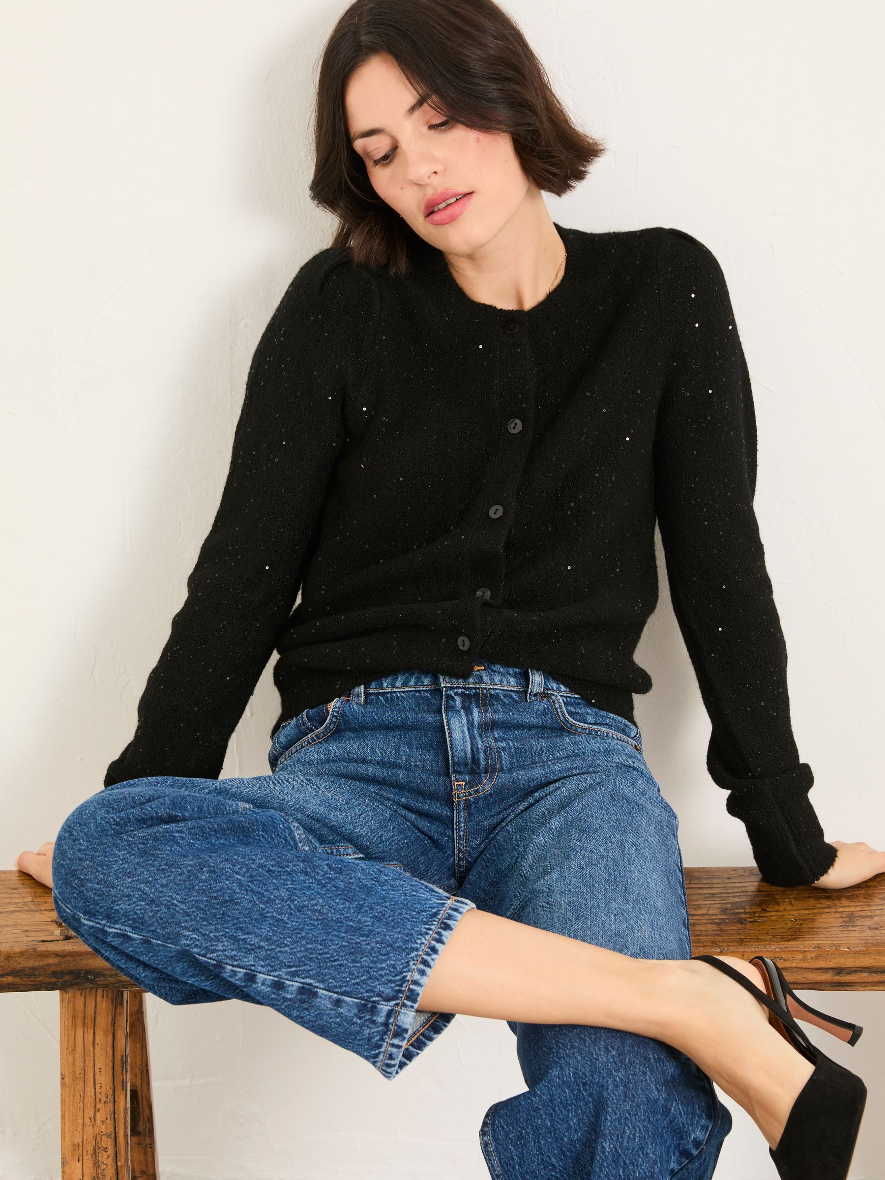 Zwart - FatFace Sparkle Knitted Cardigan