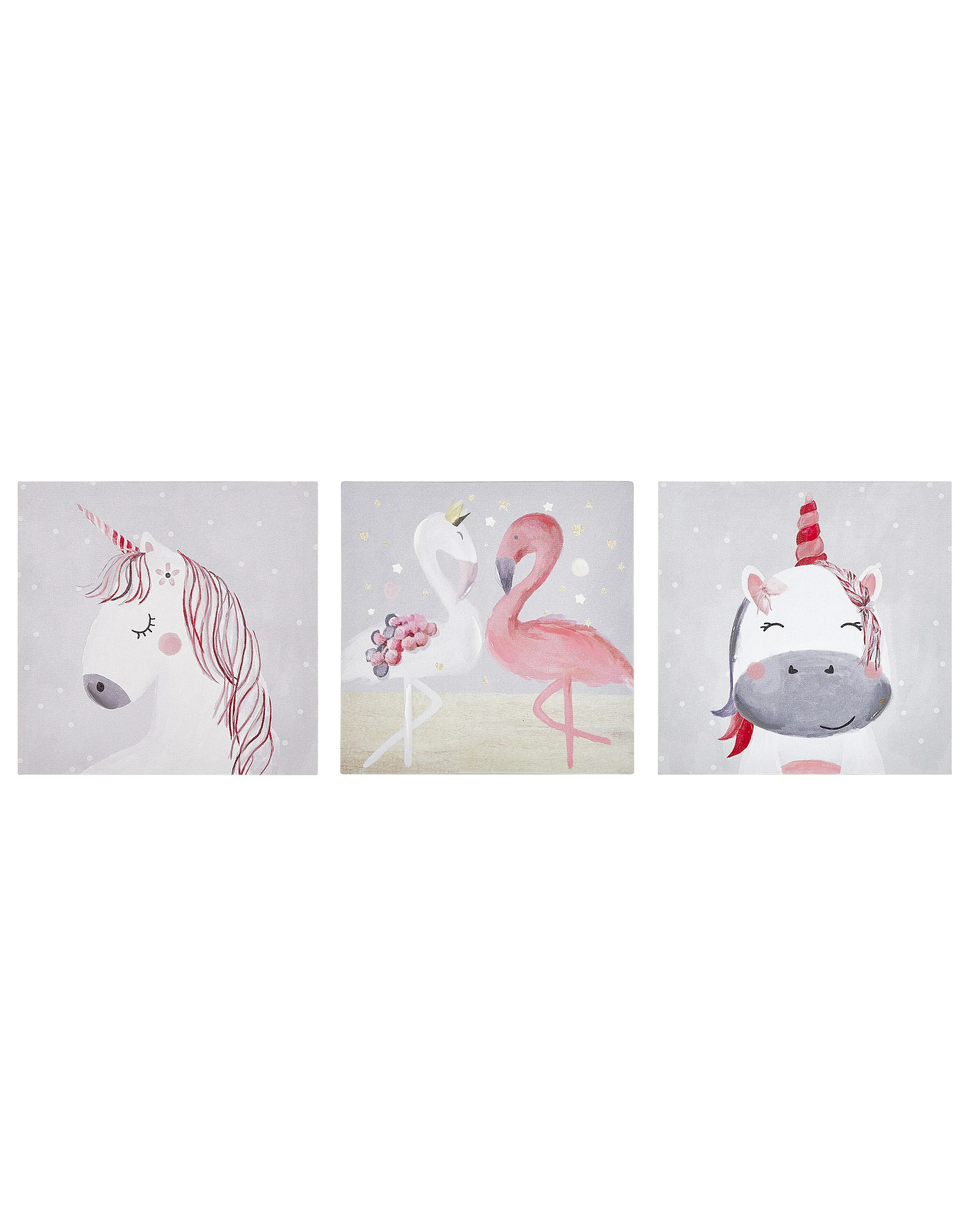 Set van 3 canvassen TIMIA Dieren motief 30 x 30 cm Grijs