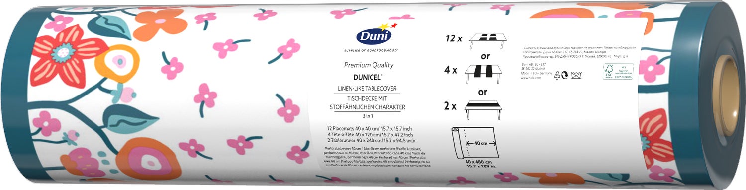 Duni 3-in-1 tafelaankleding op rol Vibrant Bloom multi 40 x 480 cm
