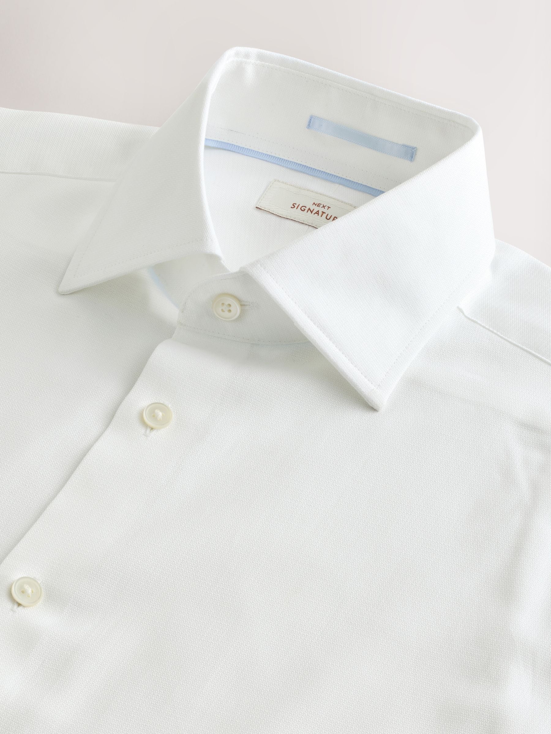 Wit - Normale Pasvorm - Signature premium 100% katoenen overhemd met textuur