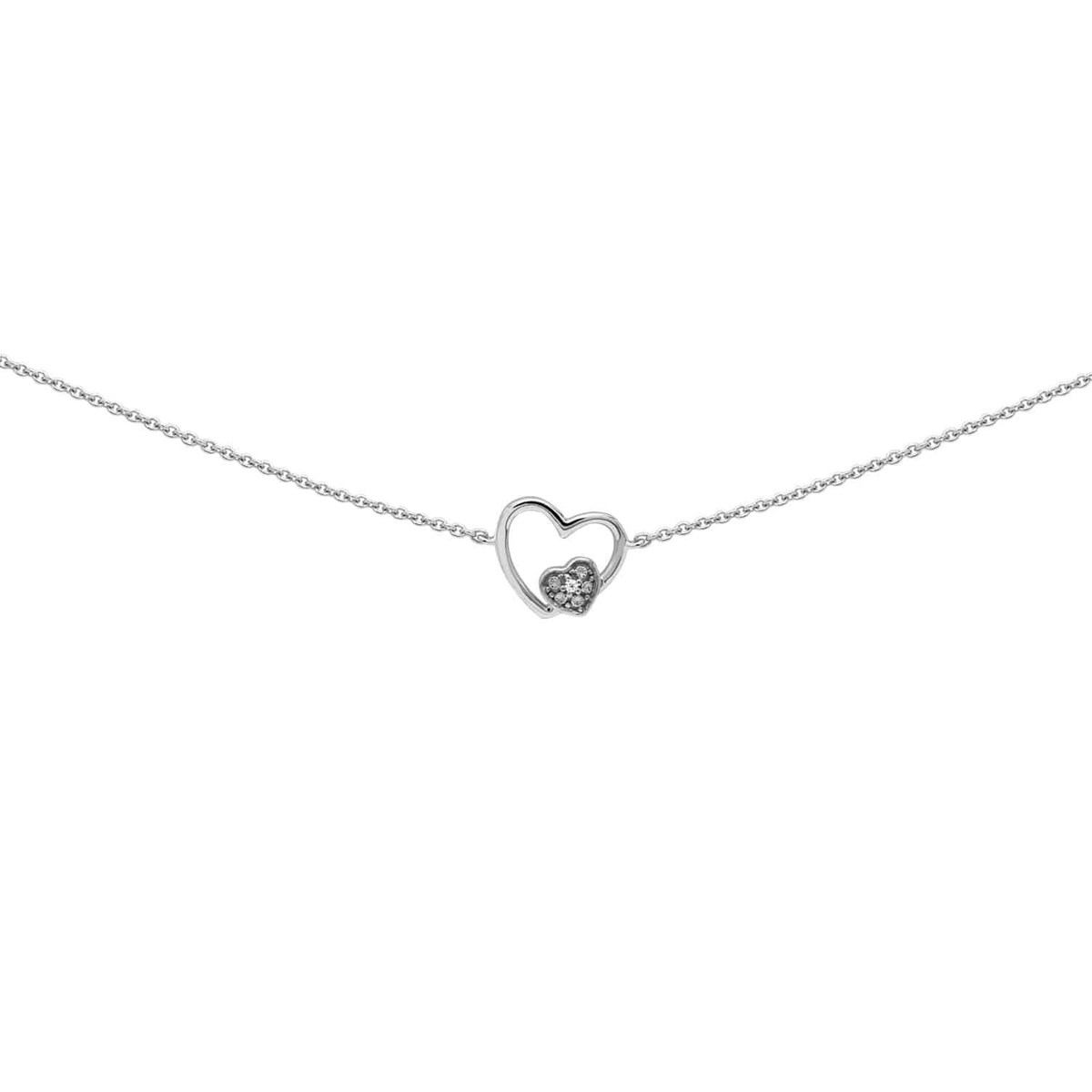 Collier Brillaxis or blanc double coeur oxydes