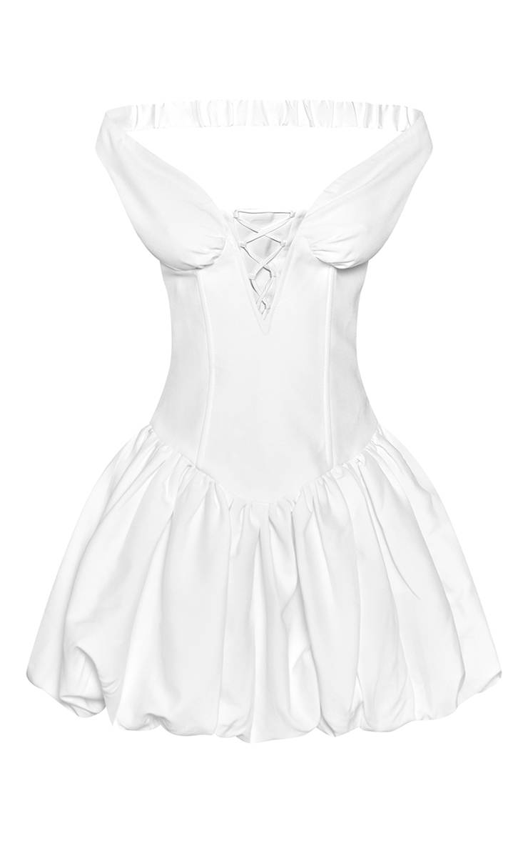 Crème Robe Mini Blanche Tissée Petite Avec Décolleté En V Et Taille Froncée