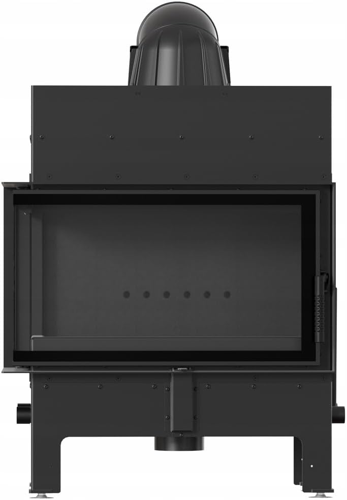 KRATKI Kamineinsatz aus Stahl 10 kW Ø 200 Floki Links -Ecke Kamin mit TERMOTEC, BImSchV Stufe 2 & Ecodesign - Energieklasse A+, Schwarz