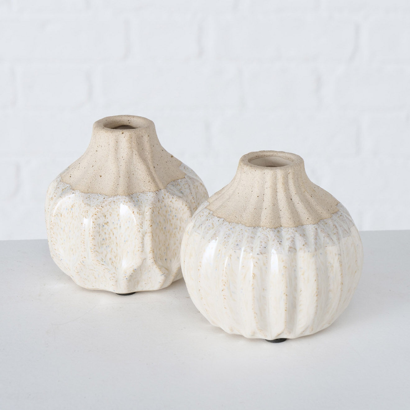 Boltze 2 Vases Malia crème - D.10xH.9 cm