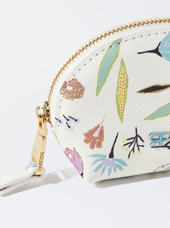 Porta-moedas com estampa floral - Branco-creme