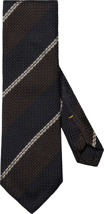 ETON Brown Striped Grenadine Silk Tie Brun