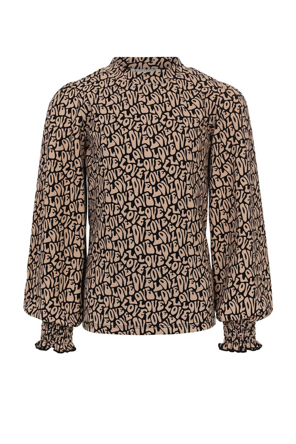 LOOXS top met tekst lichtbruin/zwart