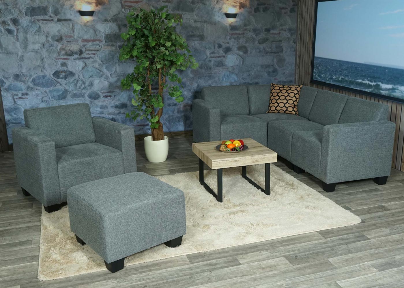 Modular Sofa-System Couch-Garnitur Moncalieri 4-1-1, Stoff/Textil ~ grau