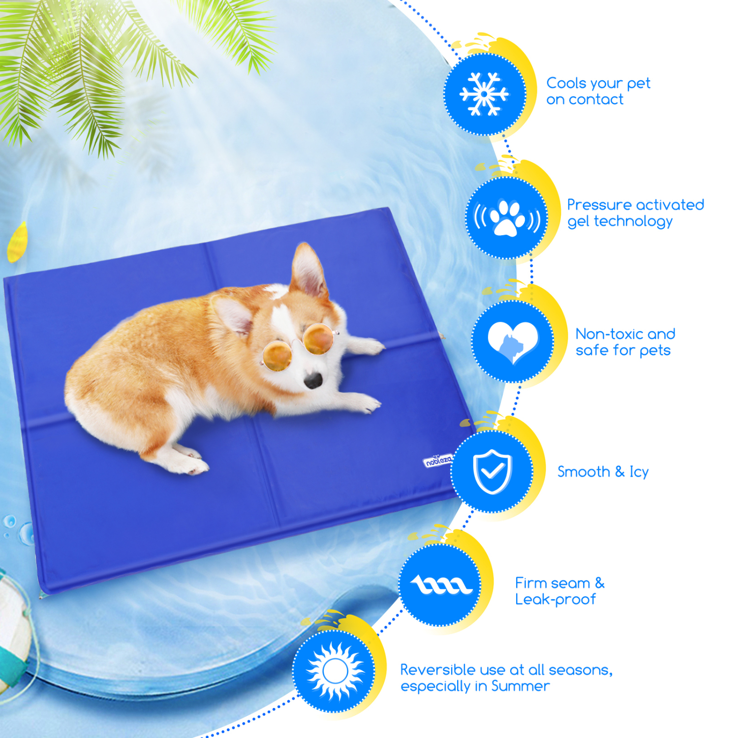 Tapete Refrescante Nobleza para Animais de Grande Porte. Auto-refrescante e atóxico. Ideal para cães e gatos no verão. 110 x 70 cm, azul, tamanho GG (XL)