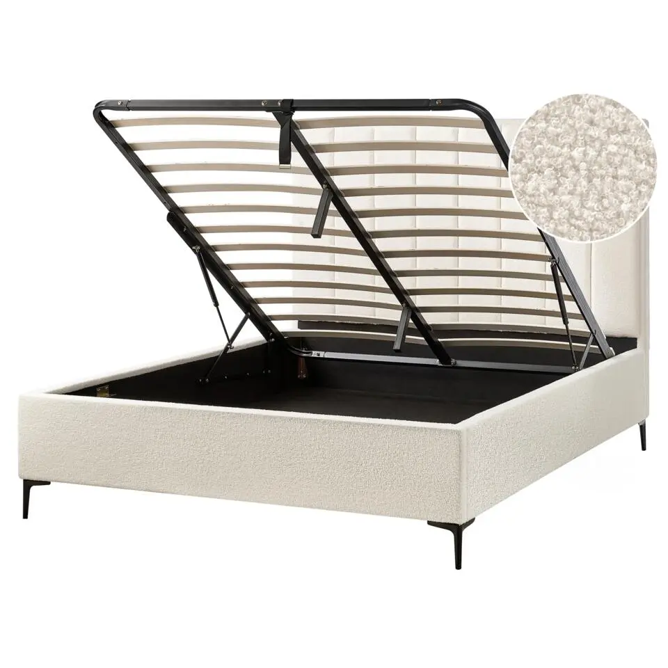 SEZANNE - Bed met opbergruimte - Gebroken wit - 160 x 200 cm - Bouclé