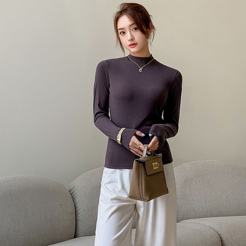 Dovitade - T-shirt met lange mouwen en mockneck, effen