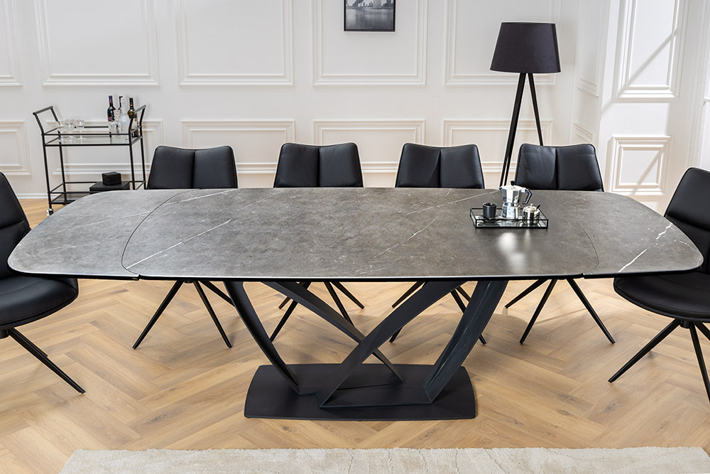 Ausziehbarer Esstisch PAPILLON 180-260cm graphit Keramik Marmor schwarz Metall