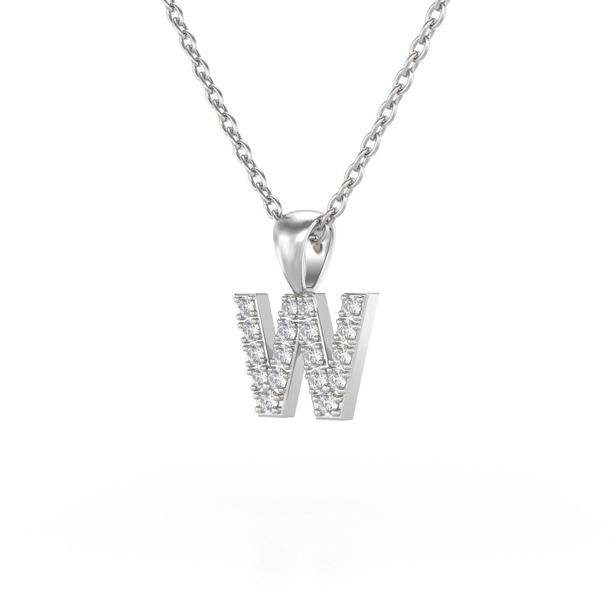 Collier Pendentif ADEN Lettre W Diamant Chaine Argent 925 incluse 0.72grs