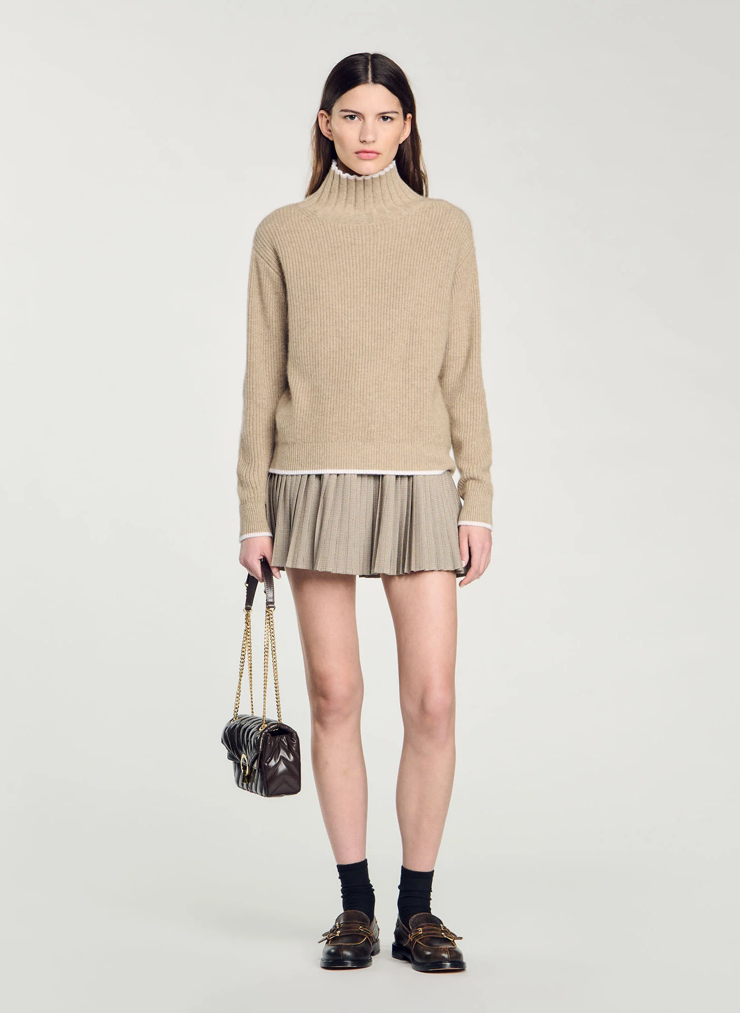 Pull col montant en laine mélangée | Beige