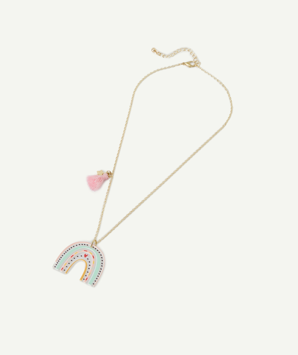 COLLIER FILLE AVEC ARC-EN-CIEL ET POMPON