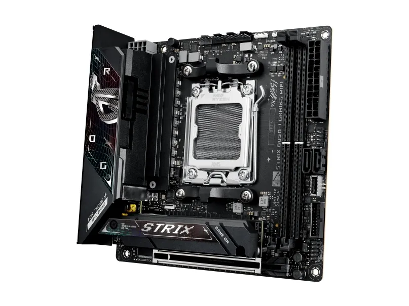 ASUS ROG STRIX B850-I GAMING WIFI - Bundkort - mini ITX - Socket AM5 - AMD B850 Chipset - USB-C 3.2 Gen 2x2, USB-C 3.2 Gen2, USB 3.2 Gen 2, USB 3.2 Gen 1 - 2.5 Gigabit LAN, Wi-Fi 7, Bluetooth - onboard grafik (CPU påkrævet) - HD Audio (8-kanaler)