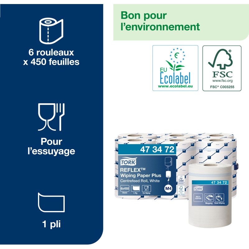 Bobine d'essuyage à dévidage central Tork Reflex™ M4 Maxi - Carton de 6