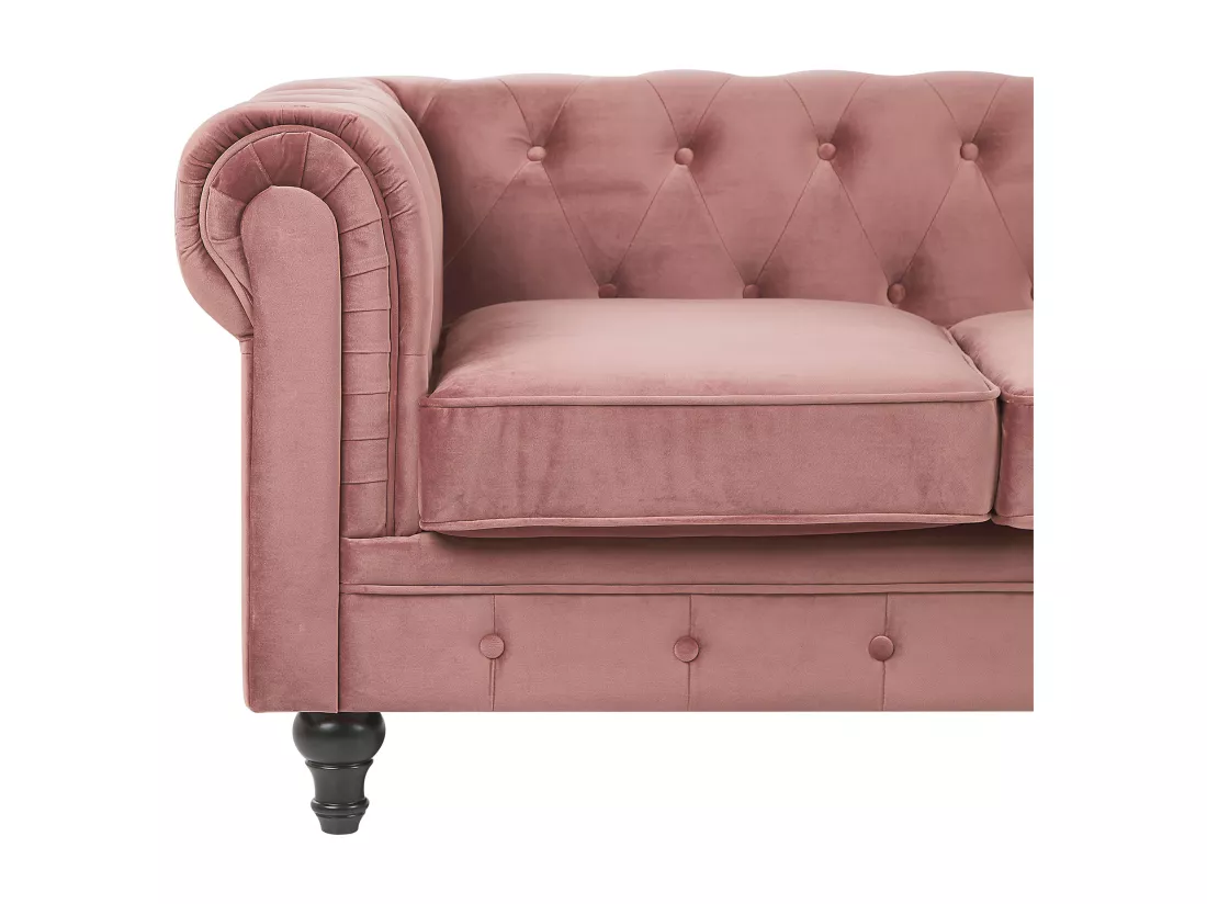 Ensemble canapé et fauteuil en velours rose 4 places CHESTERFIELD