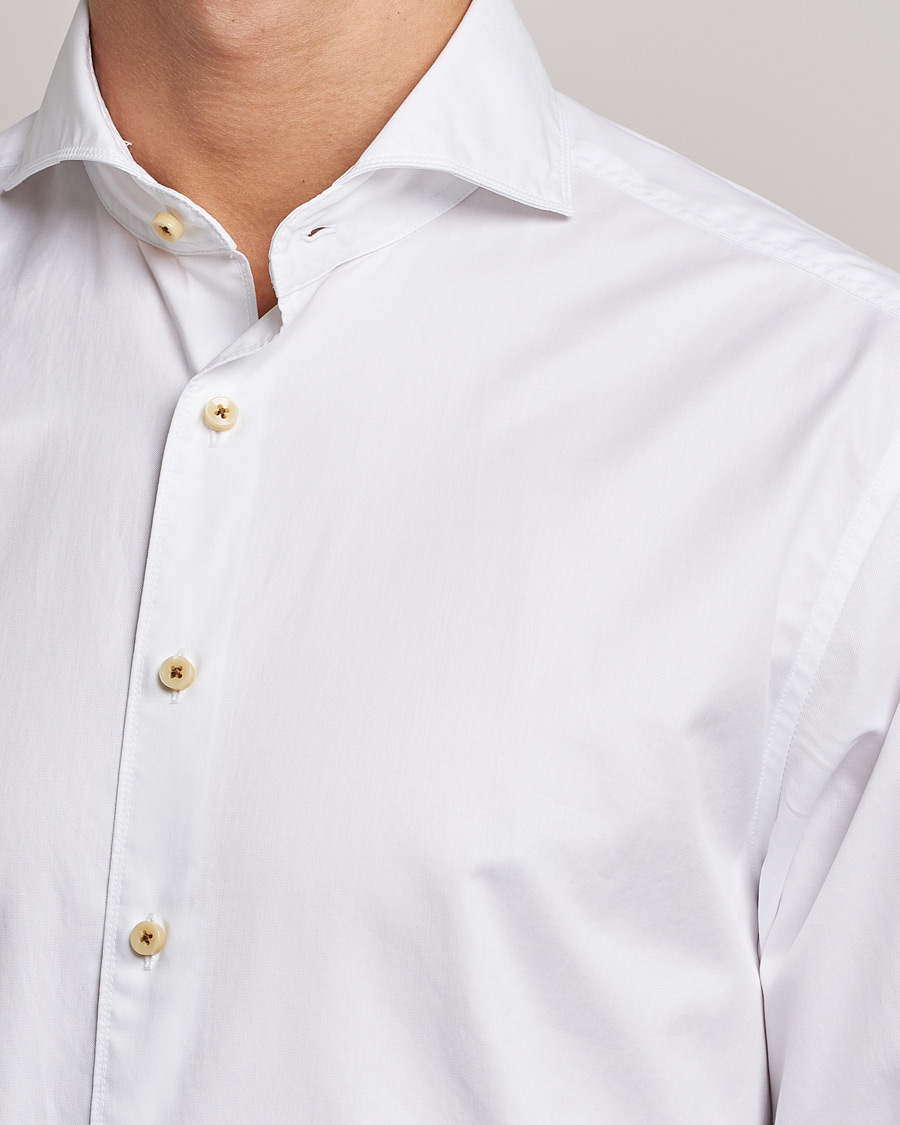 Stenströms Fitted Body Washed Cotton Plain Shirt White