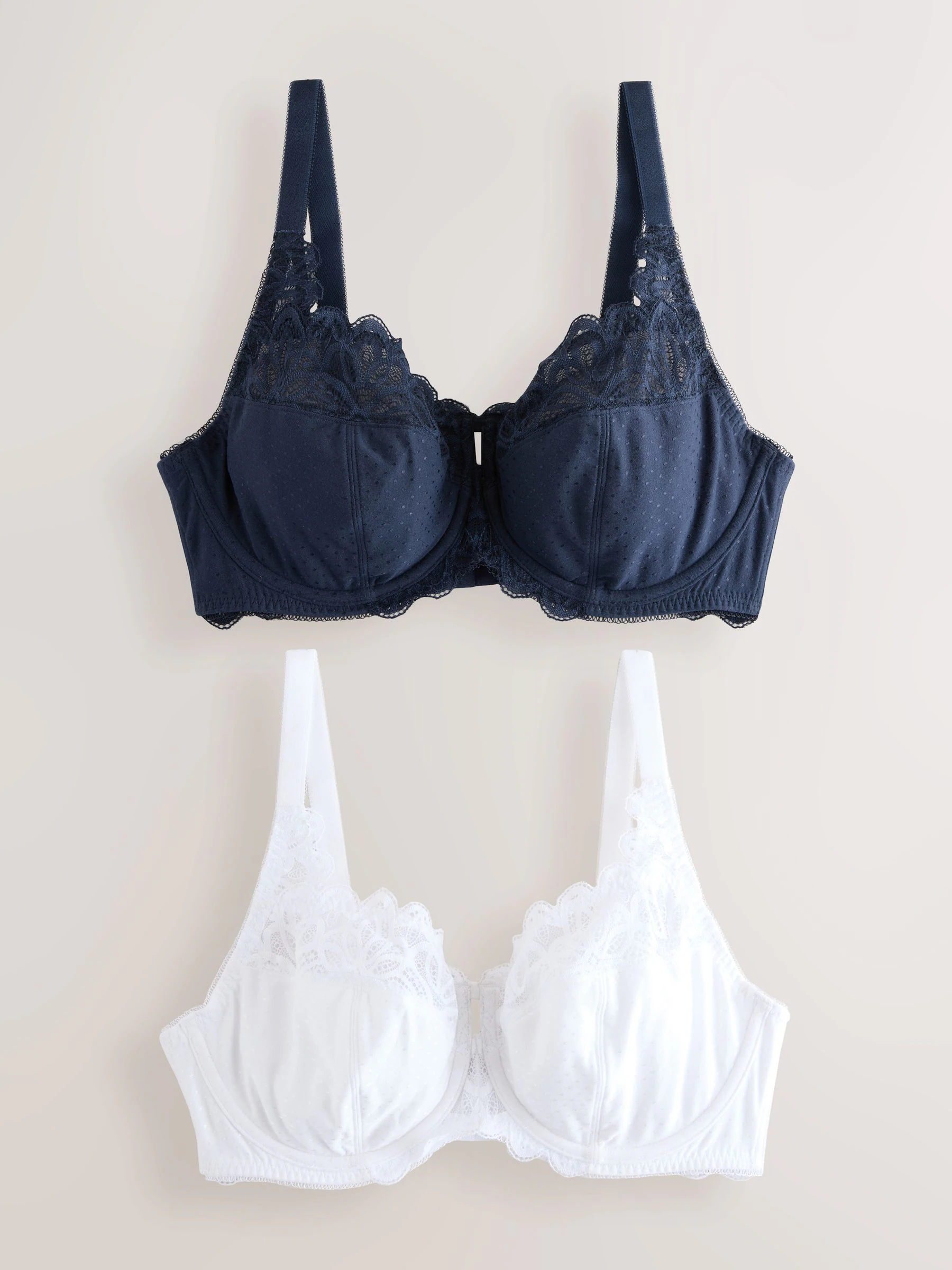 Marineblauw/wit - DD+ Non Pad Full Cup Modal & Lace Bras 2 Pack