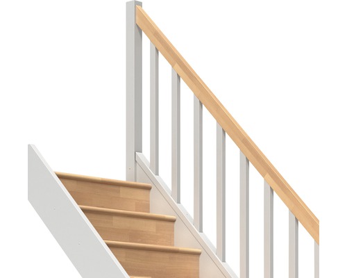 Pertura Elenie trapboom, beuken gelamineerd hout met stootborden, gelakt, recht, 83,5 cm, 14 treden / 15 stootborden, balustrade