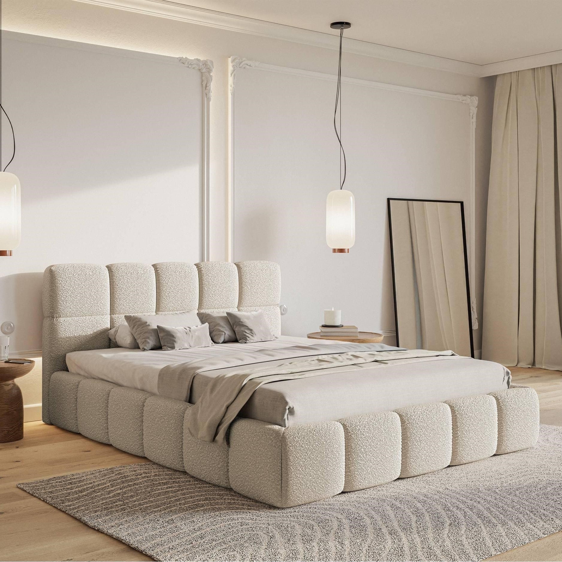 NADUVI Collection Chloe Bedframe 180 x 200 cm - Bouclé - Lichtbeige