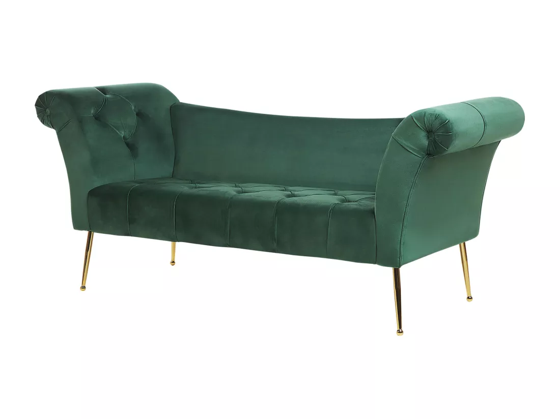 Chaise longue en velours vert foncé NANTILLY