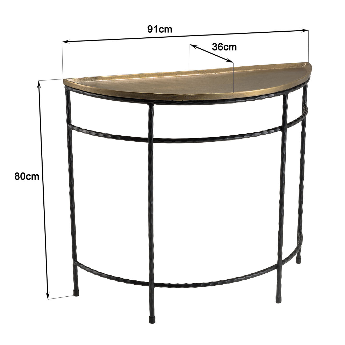 Macabane Console demi-lune pieds torsadés Jonas doré/noir - 91x36x80 cm