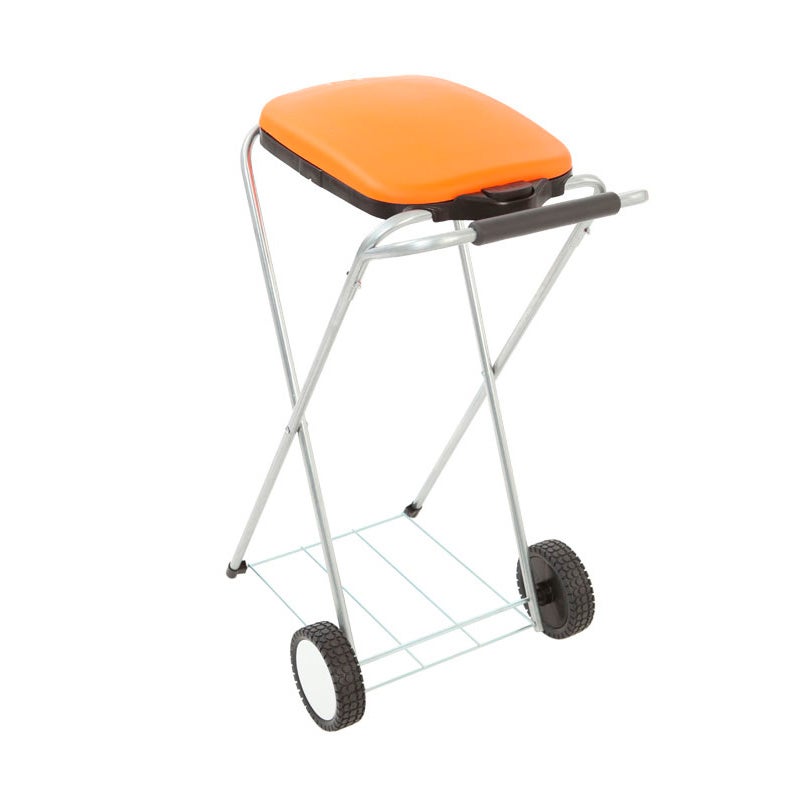 PROREGAL Classic Afvalzakstandaard met Deksel en Wielen HxBxD 83 x 44 x 56 cm Gegalvaniseerde Buizen Oranje