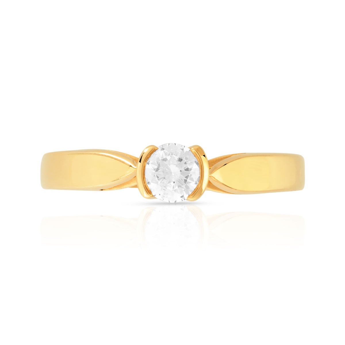 Bague solitaire or 750 jaune diamant synthétique 0.20 carat