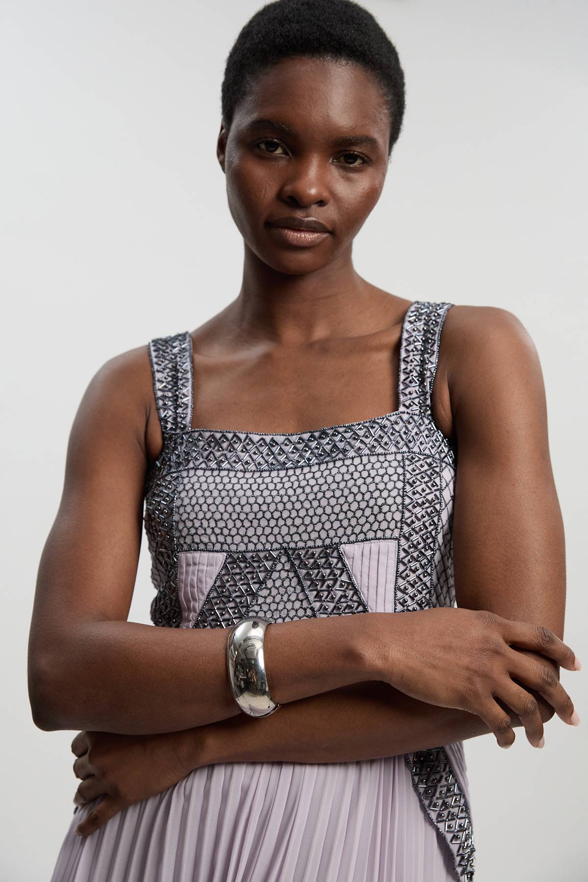 KarenMillen Robe Longue Tissée Plissée À Ornements
