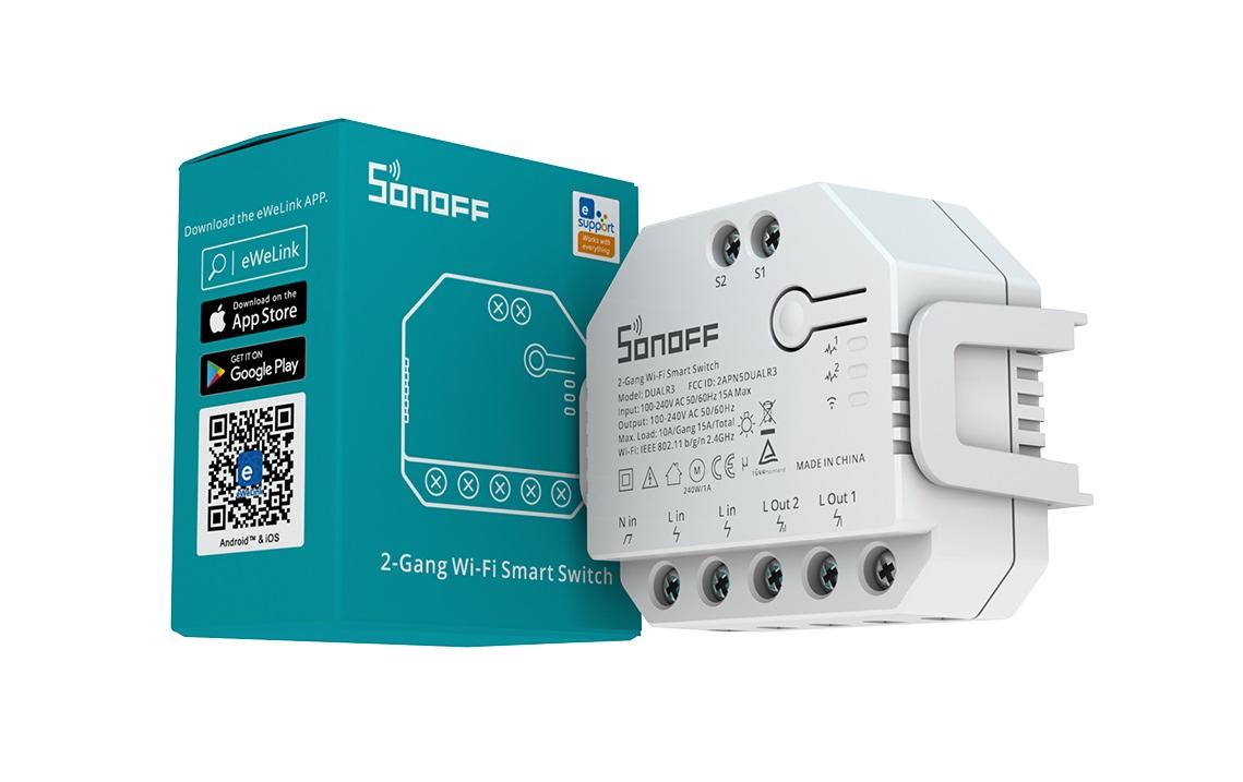 WiFi-Rolladenaktor DUALR3 2-fachSteuermodul für Leuchten, Geräte und motorisierte Anlagen
