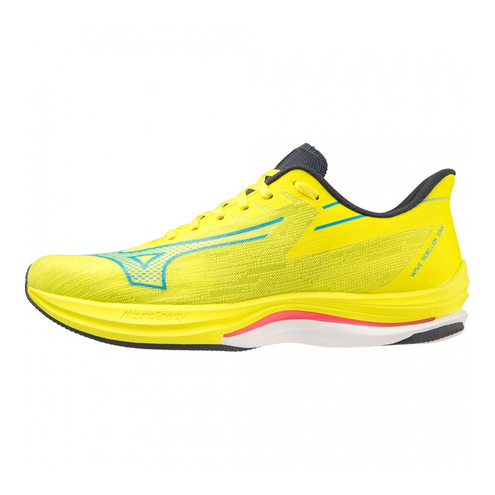 Mizuno WAVE REBELLION SONIC - Chaussures running Homme bolt(neon)/jet blue/ombre blue