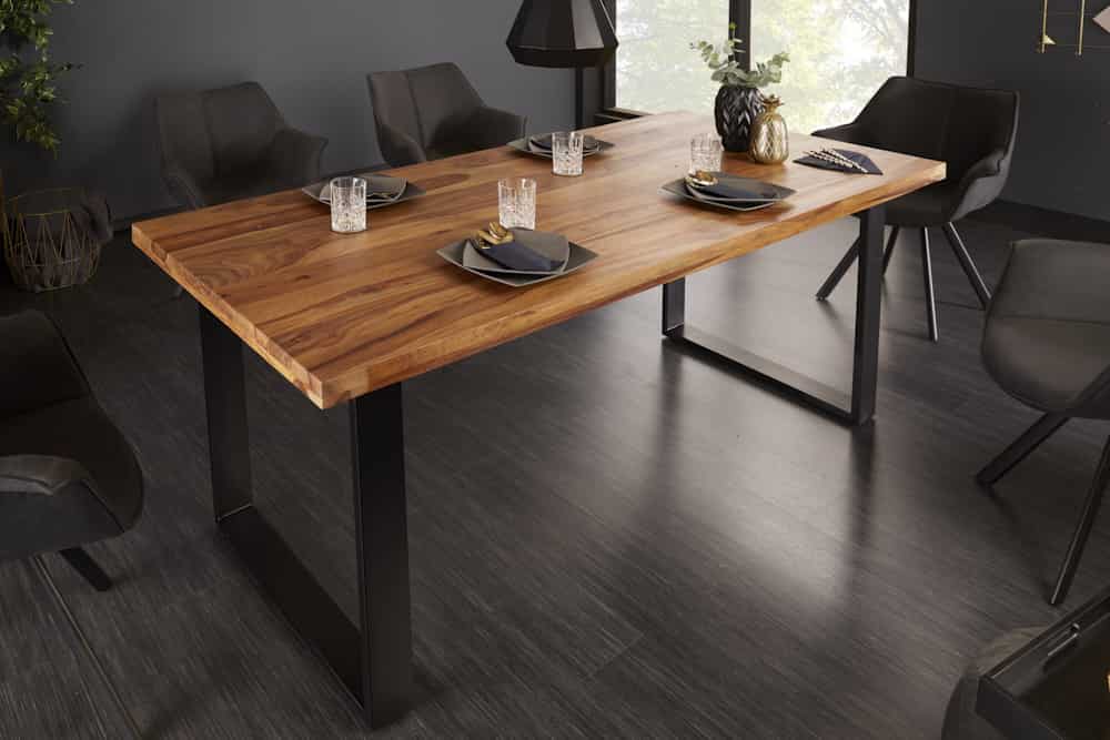 Massivholz Esstisch IRON CRAFT 180cm braun schwarz Sheesham stone finish Industrial
