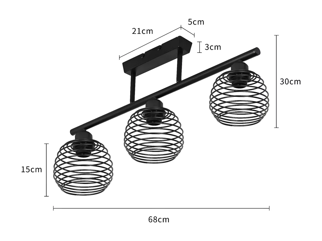 NETTLIFE Plafonnier Vintage Rétro 25W E27 Lampe Industrielle Lampe Design Noire pour Salon Chambre Cuisine Salle à Manger Salle d'étude Table à Manger