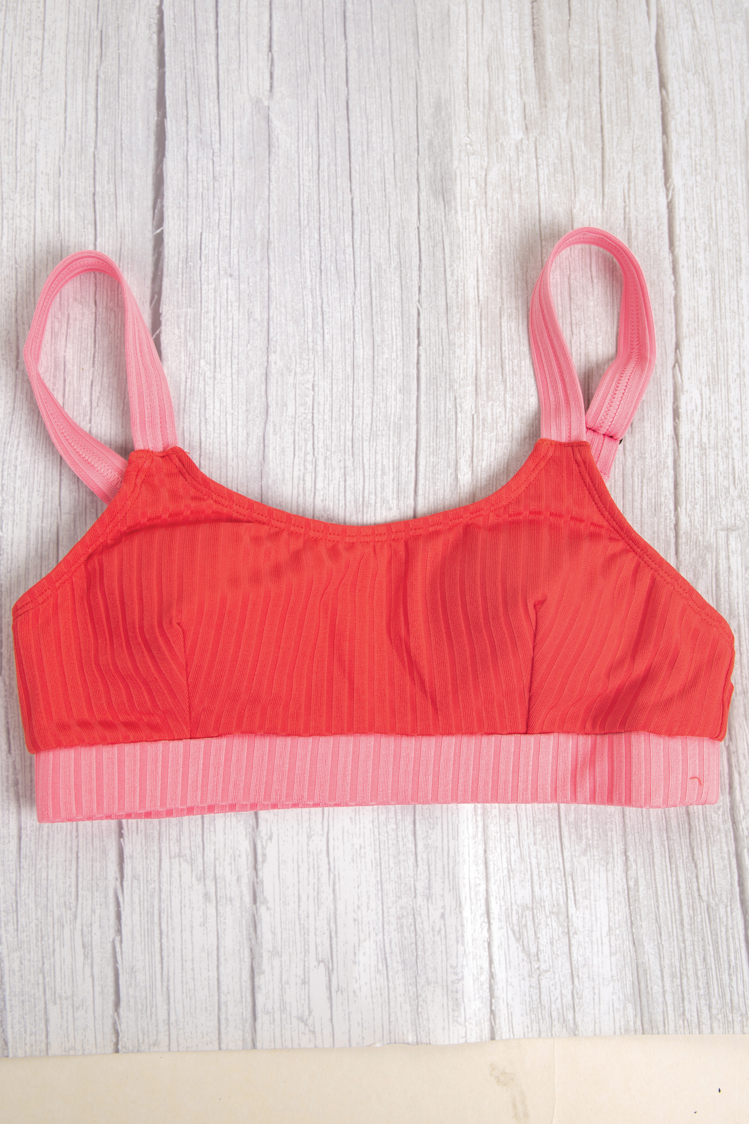 Bikini côtelé taille haute à bande et bloc de couleur