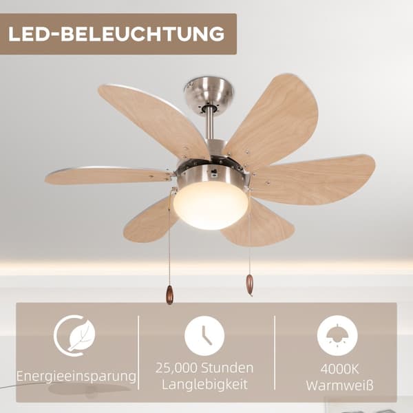 Takvifte Med Led-Belysning 16W Taklampe Med Viftehengelys 6 Vendbare Blader For Stuen Bøk