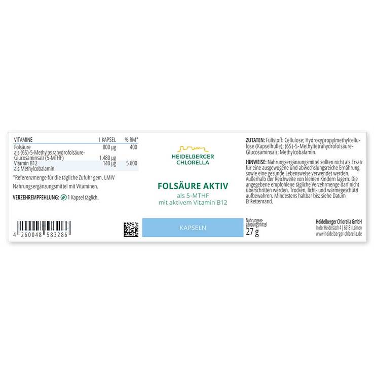 Folsäure Aktiv plus Vitamin B12 aktiv Kapseln, 60 St