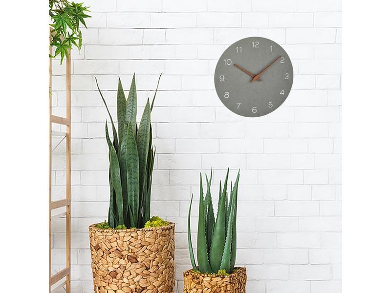 TFA Dostmann Wanduhr Analog mit Holz-Optik Ø 29.7 cm, Beton Analoge Wanduhr mit Zeigern aus Holz