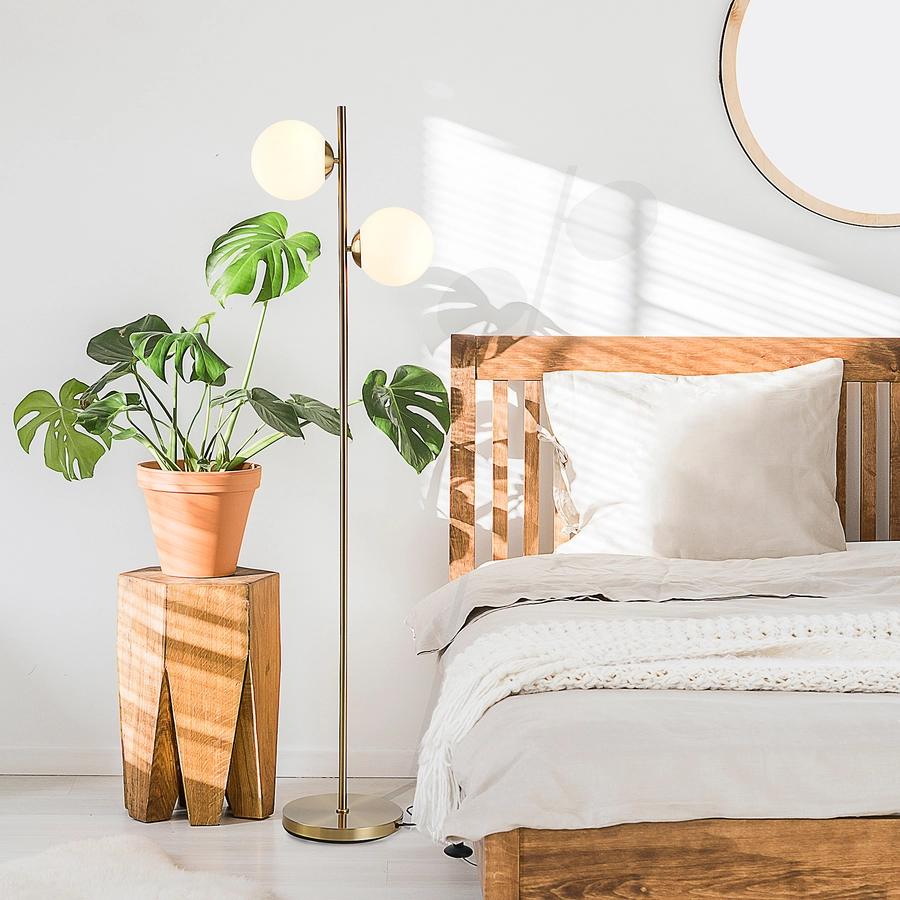 HOMCOM Stehlampe mit 2 Lampenschirmen gold, weiß