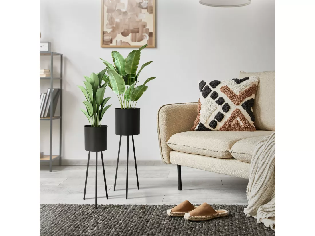 ML-Design Porte-fleurs Lot de 2, noir, 22x22,5x66 cm/23x26x79 cm, en acier, structure métallique Porte-plantes, support de pots de fleurs 2 pièces, support de pots de fleurs, tabouret de fleurs Pot de plantes Déco Support de pots de plantes