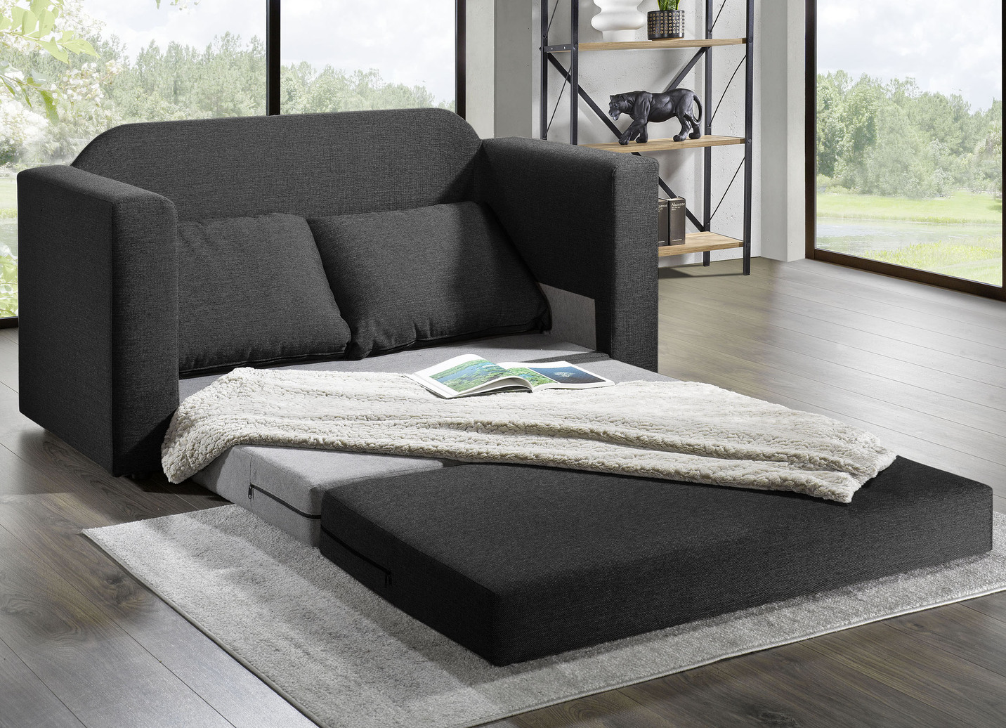 Schlafsofa mit 2 großen, weichen Rückenkissen